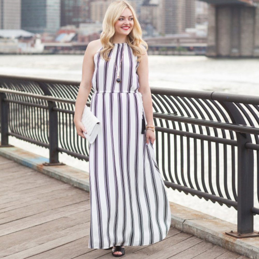 LOFT Halter Striped Tassel Maxi Dress S